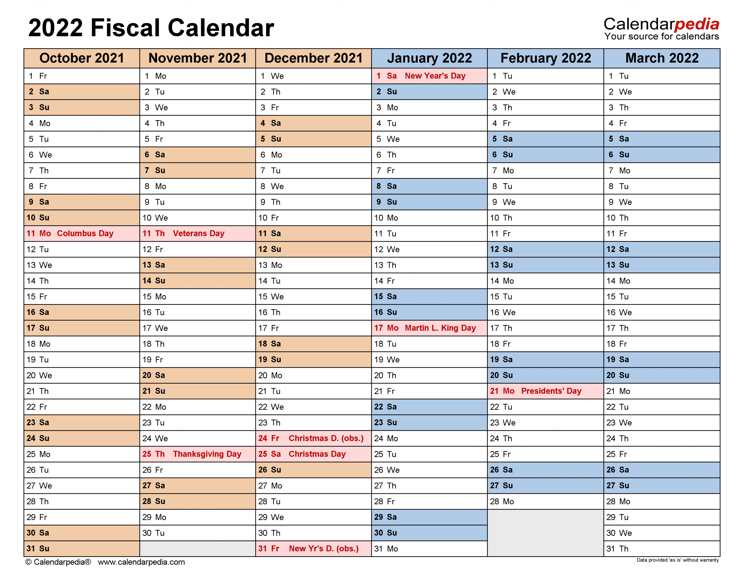 Printable Fiscal Year 2022 Calendar | Printable Calendar 2021