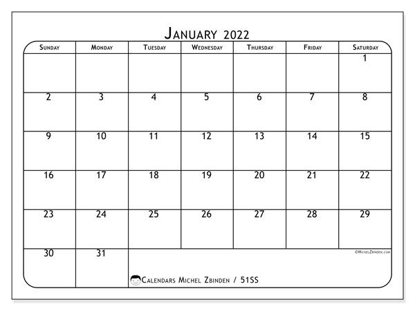 Printable January 2022 &quot;51Ss&quot; Calendar - Michel Zbinden En