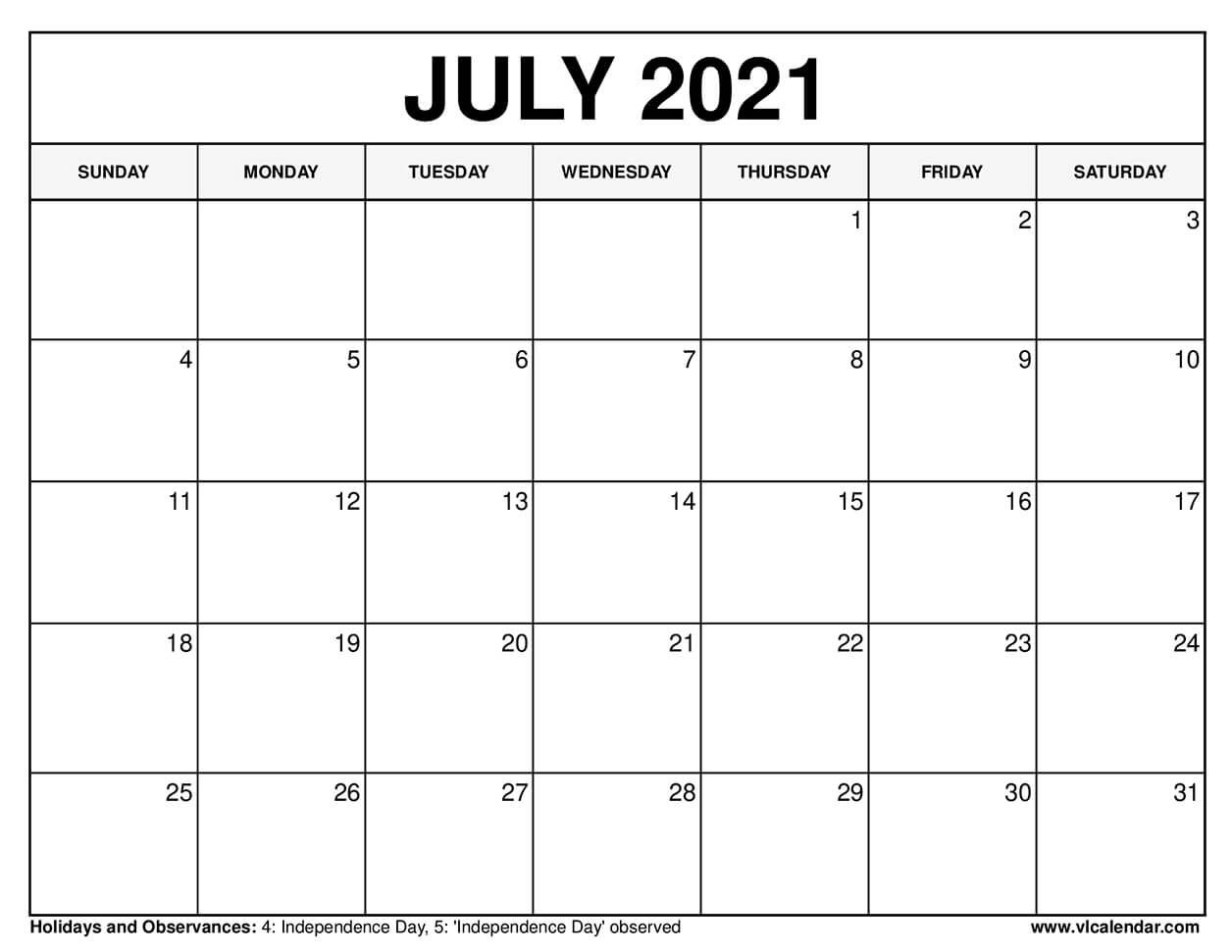 Printable July 2021 Calendar Templates With Holidays