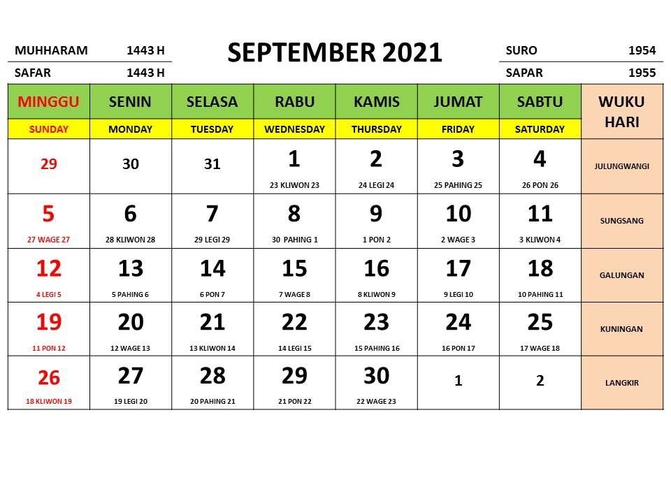 Printable Kalender Lengkap 2021