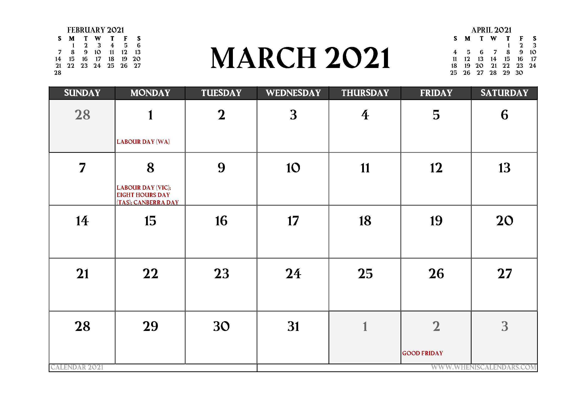 Printable March 2021 Calendar Australia - Free 2020 And