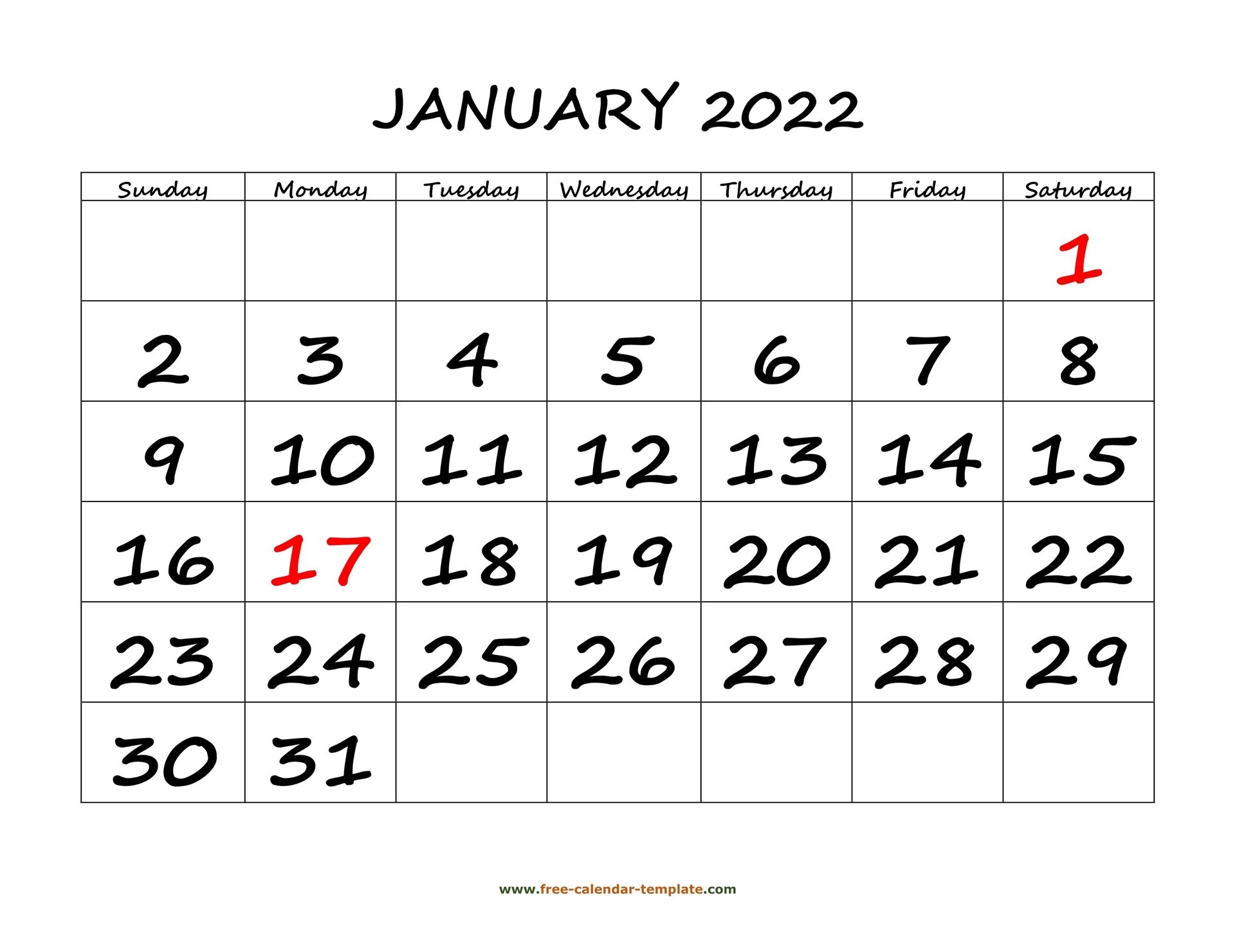 Printable Monthly Calendar 2022 | Free-Calendar-Template
