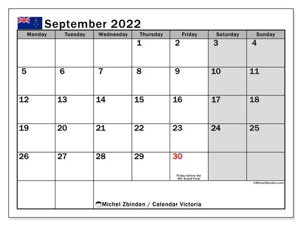 Printable September 2022 &quot;Victoria&quot; Calendar - Michel