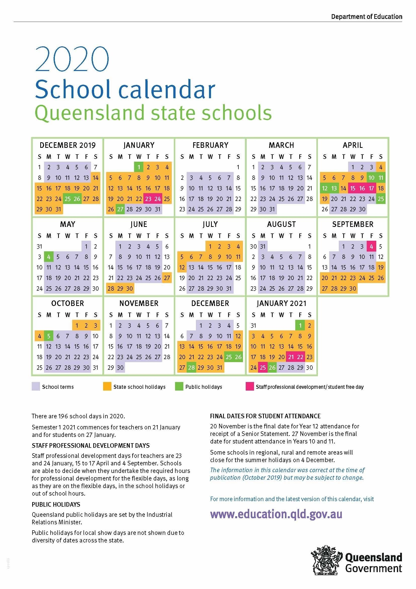 Qld School Holidays 2020 Calendar | Free Calendar Template