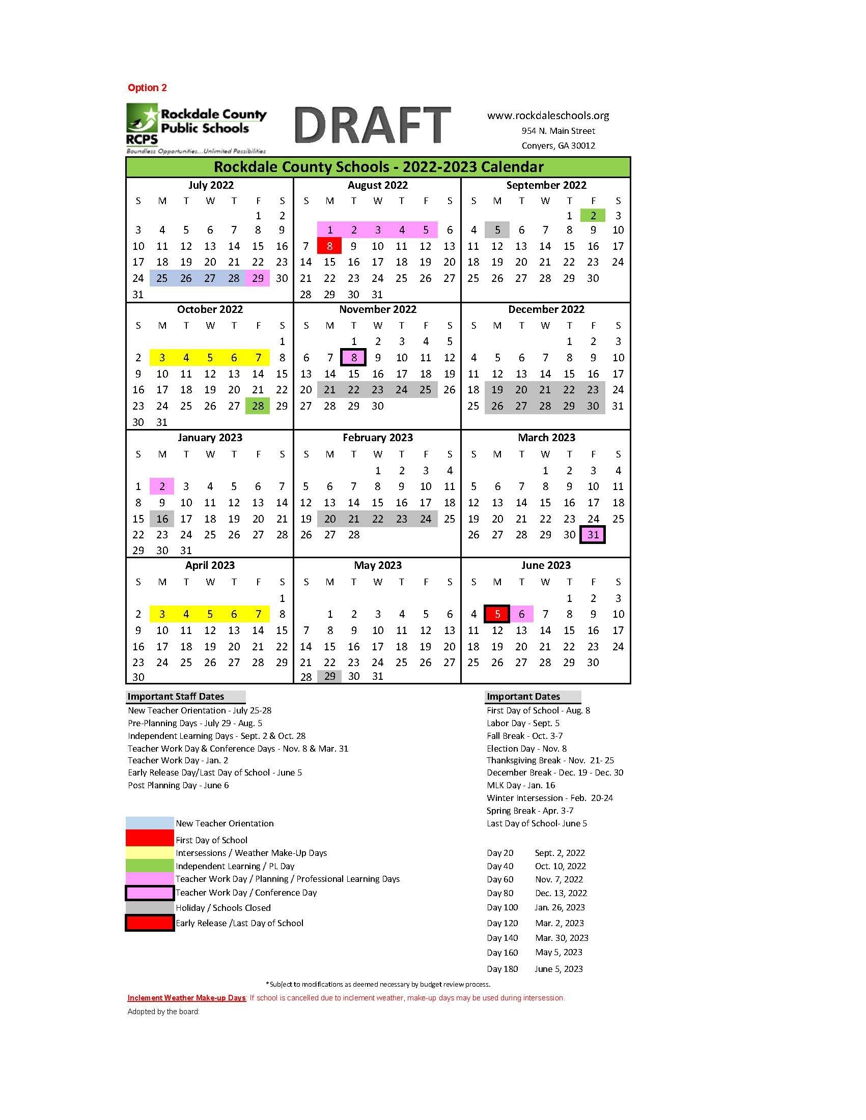 Rockdale County Public Schools Calendar Options For Sy 21