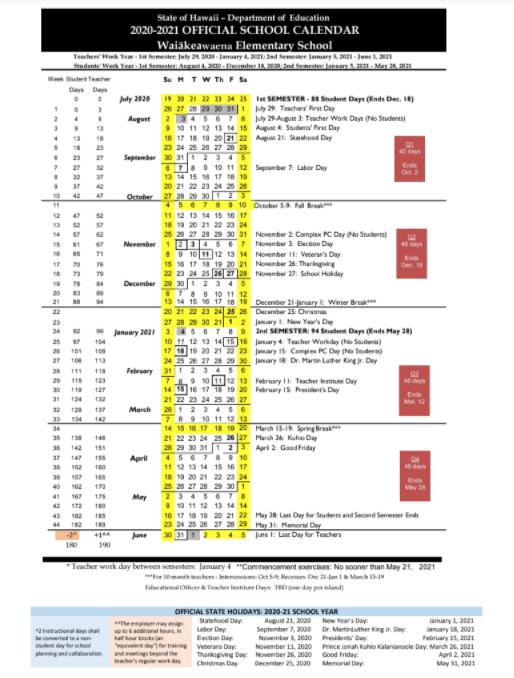 School Calendar 2020-2021 - Parent Information