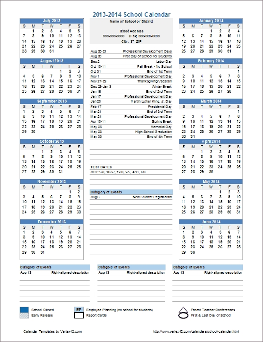 School Calendar Template - 2021-2022 School Year Calendar