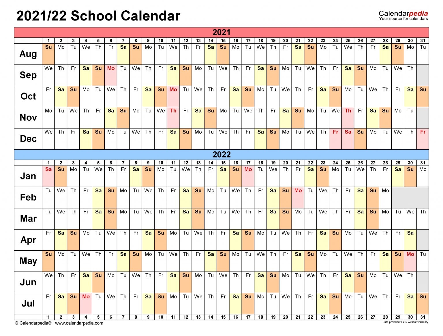 School Calendars 2021 2022 Free Printable Word Templates
