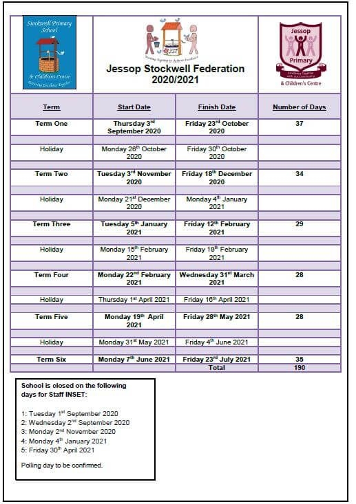 School Holiday/Term Dates | Jessop Primary