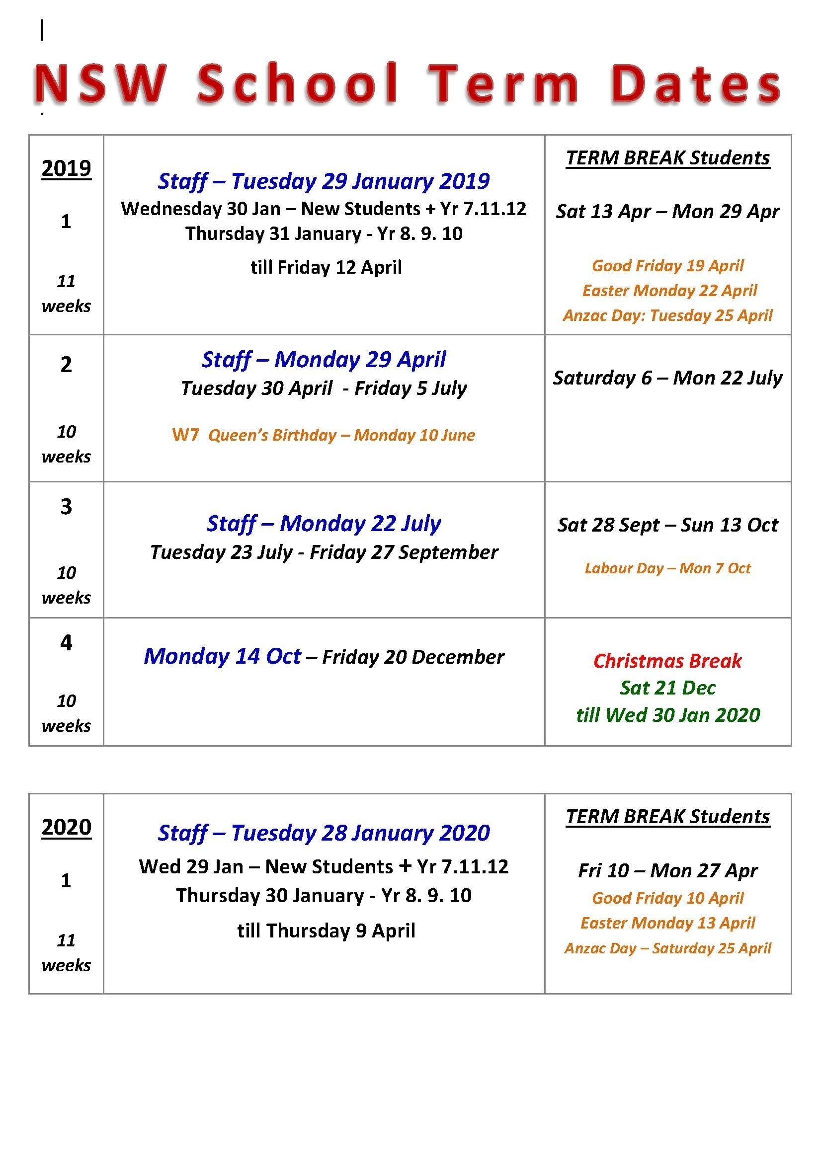 School Holidays 2020 Nsw Australia | Free Calendar