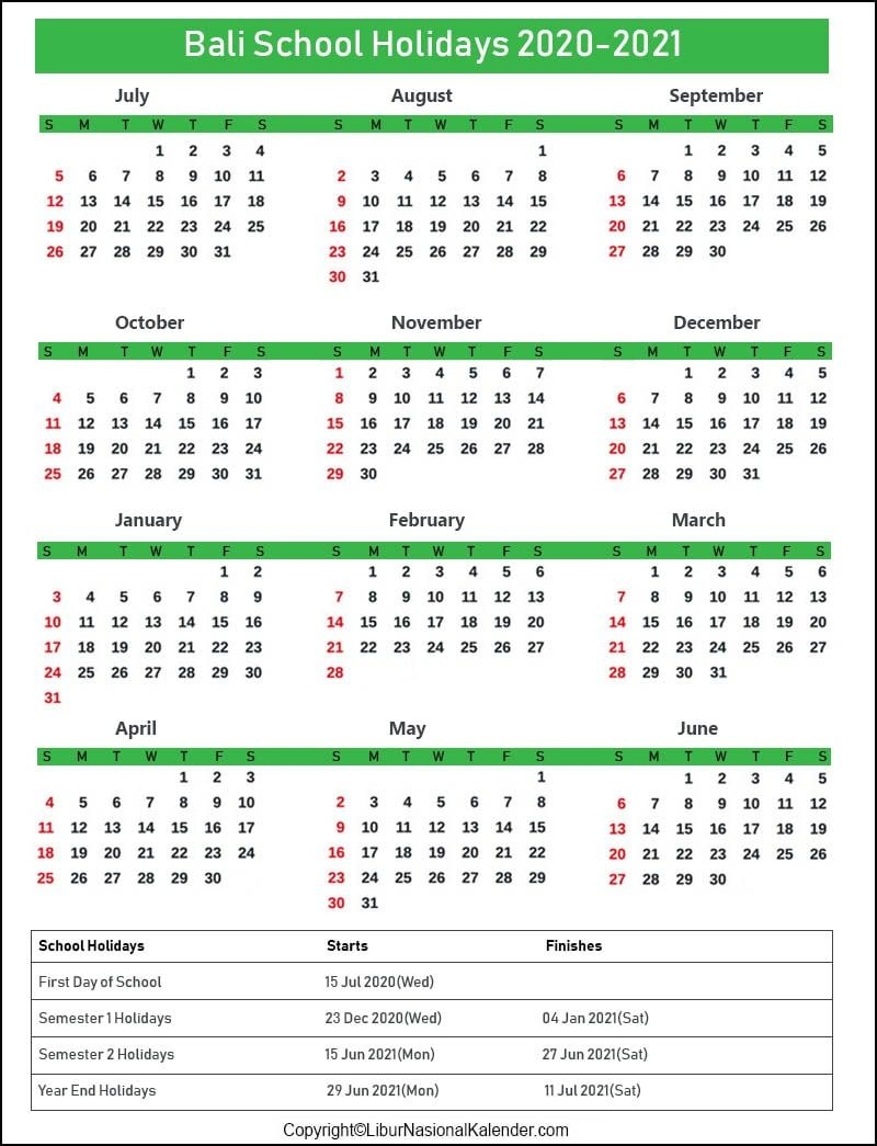 School Holidays Bali 2020-2021 [Academic Calendar Bali