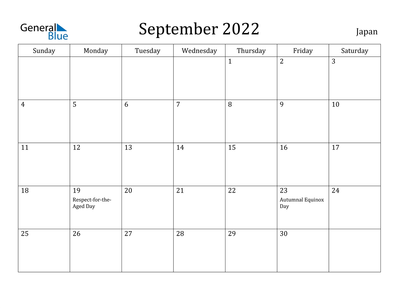 September 2022 Calendar - Japan