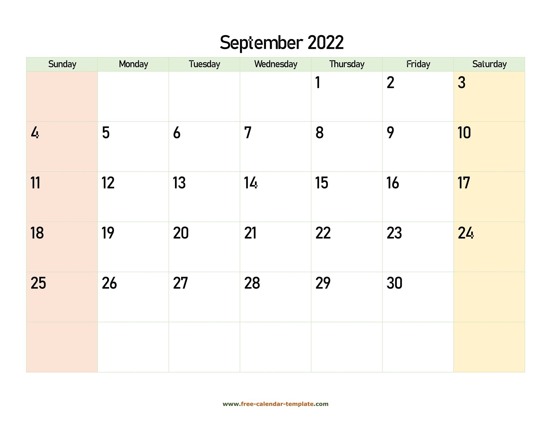 September 2022 Free Calendar Tempplate | Free-Calendar