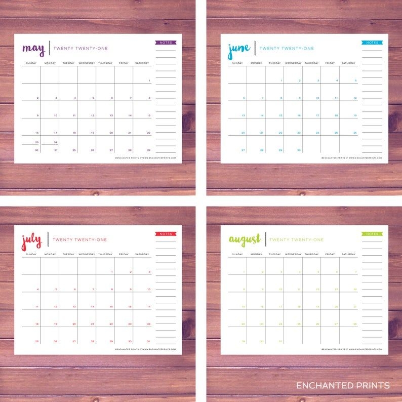 Simple 2021 Printable Calendar 12 Month Calendar Grid | Etsy