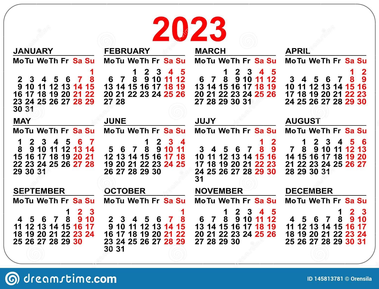 Simple 2023 Year Calendar Vector Illustration