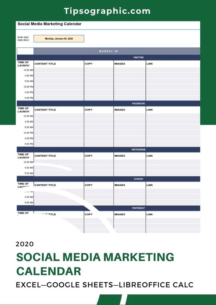 Social Media Marketing Calendar Template For Excel, Free