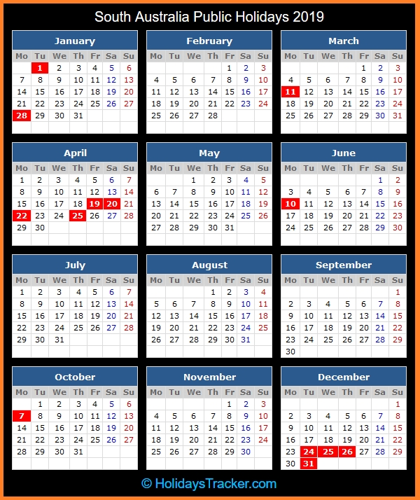 South Australia (Australia) Public Holidays 2019