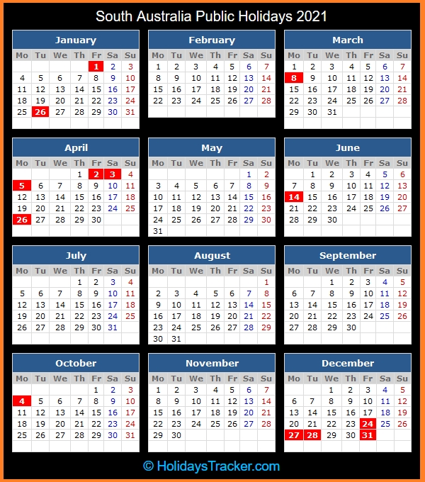 South Australia (Australia) Public Holidays 2021