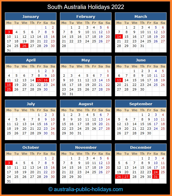 Best 2022 Calendar Australia With Holidays