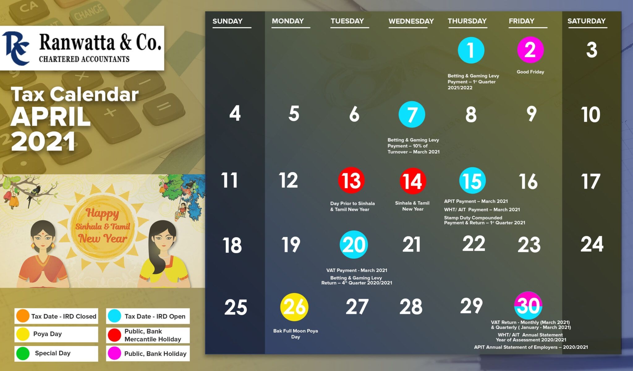 Tax Calendar In Sri Lanka 2021 | Ranwatta &amp; Co