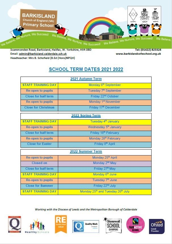 Term Dates | Barkisland Ce (Va) Primary School