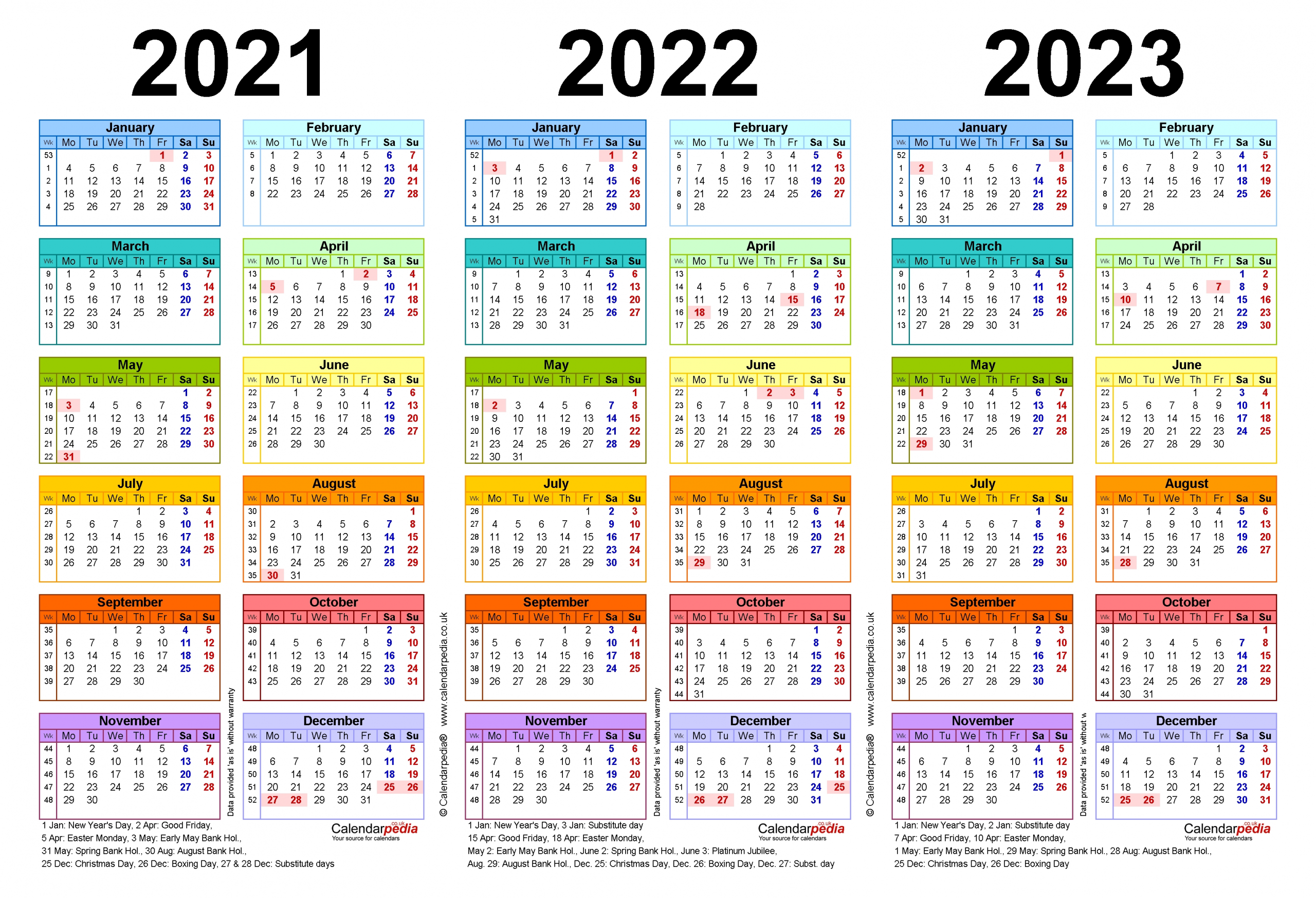 Three Year Calendars For 2021, 2022 &amp; 2023 (Uk) For Pdf