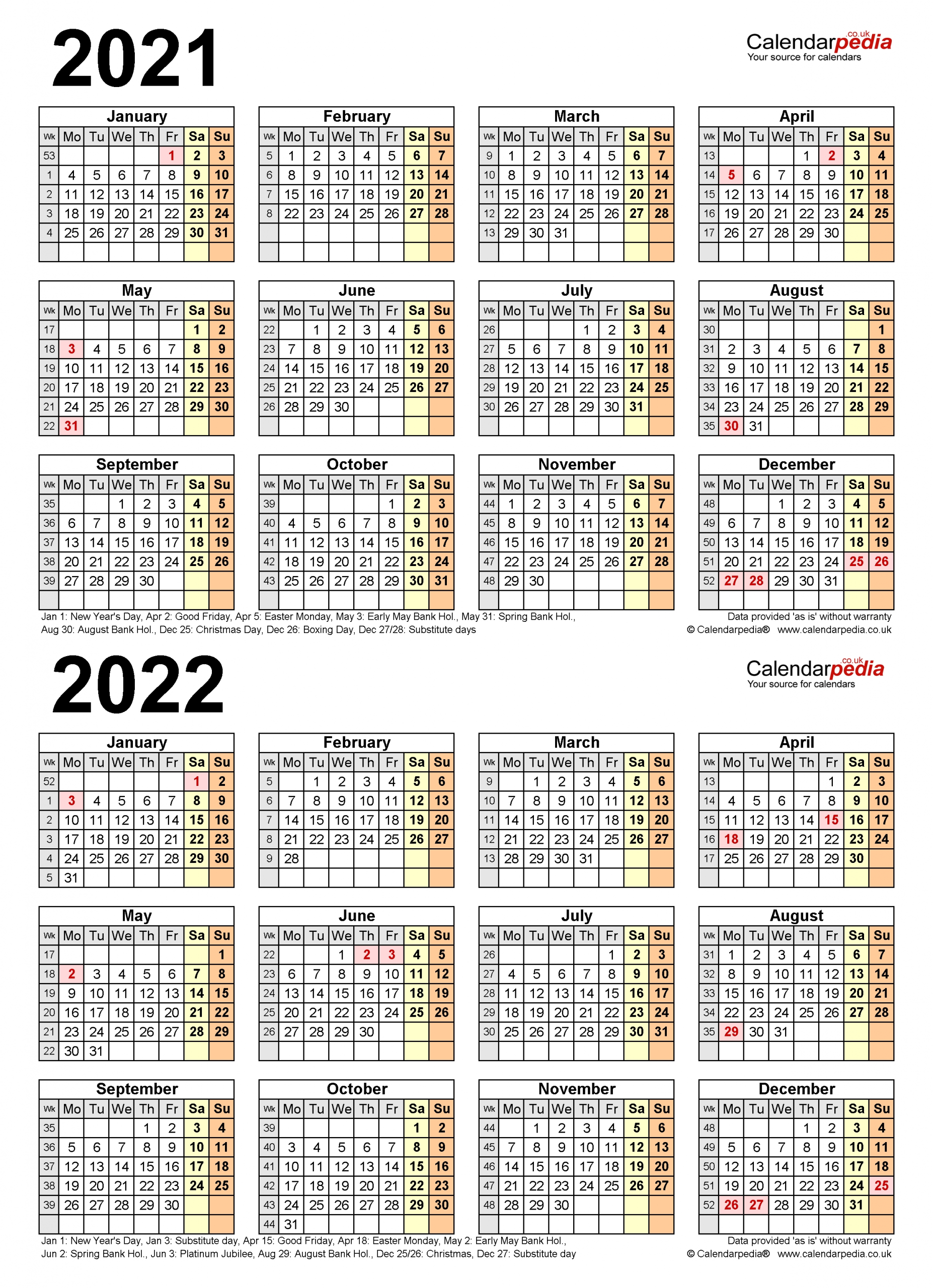 Two Year Calendars For 2021 &amp; 2022 (Uk) For Pdf