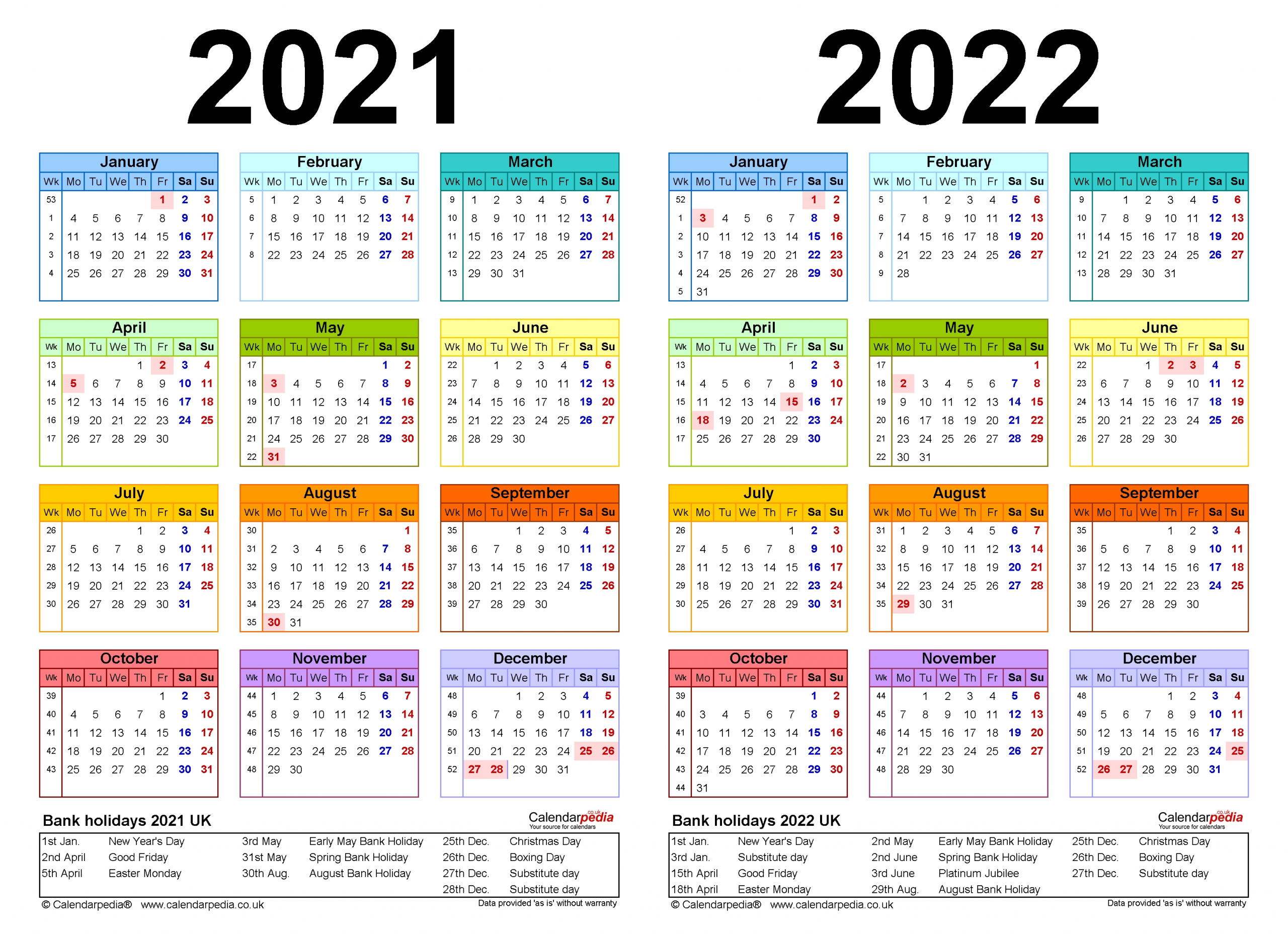 Two Year Calendars For 2021 &amp; 2022 (Uk) For Word