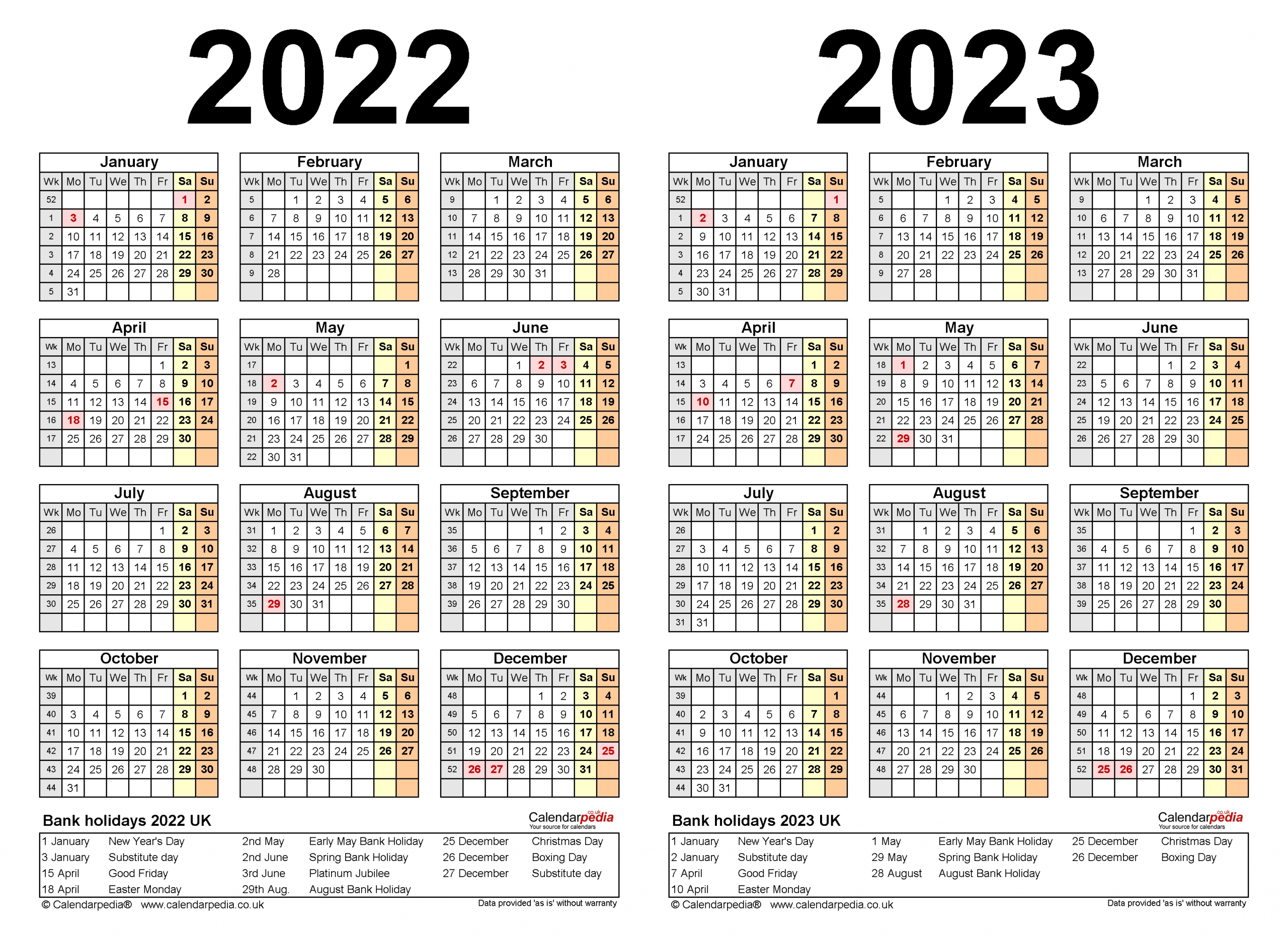Two Year Calendars For 2022 &amp; 2023 (Uk) For Pdf