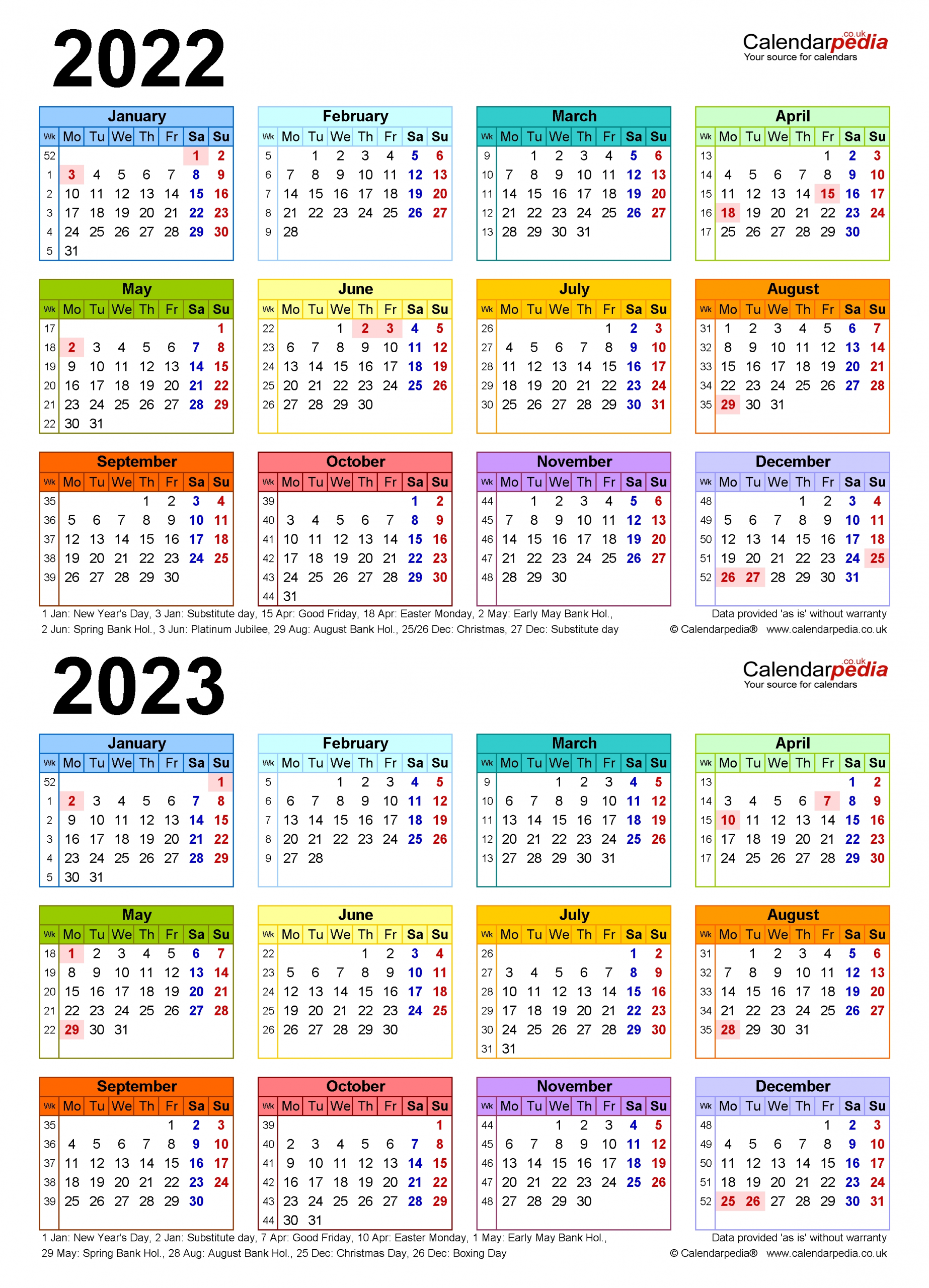 Two Year Calendars For 2022 &amp; 2023 (Uk) For Word