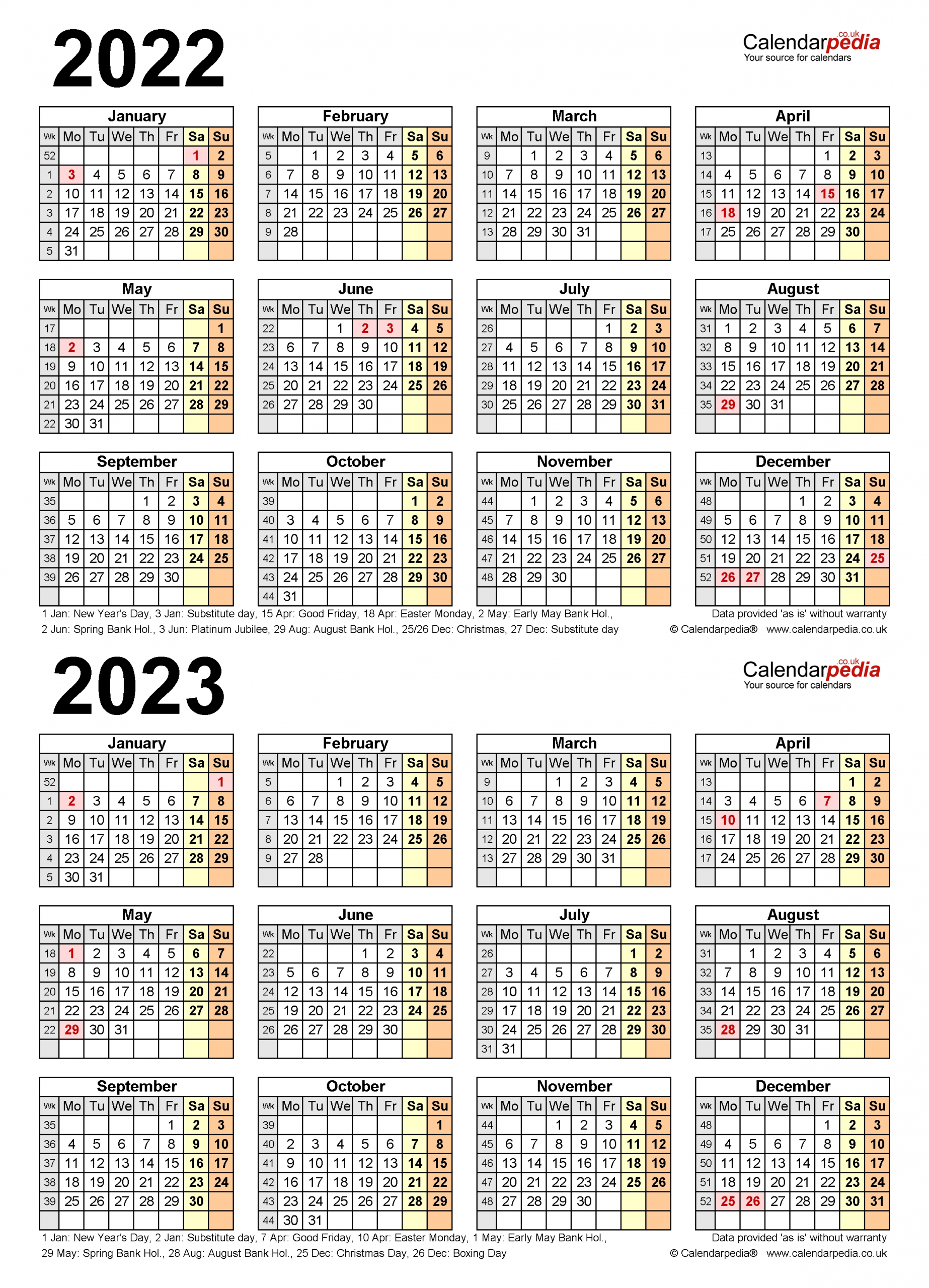 Two Year Calendars For 2022 &amp; 2023 (Uk) For Word