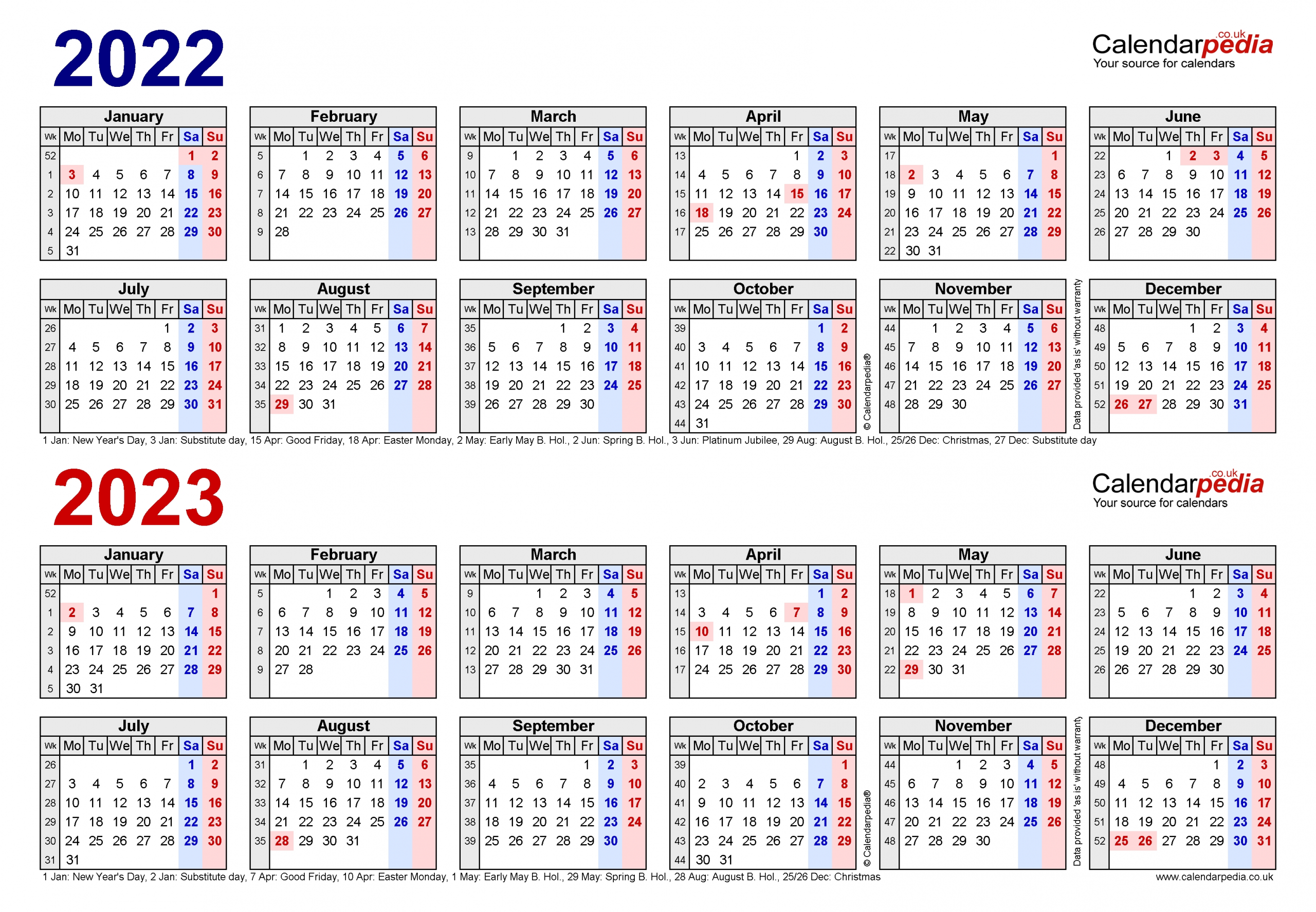 Two Year Calendars For 2022 &amp; 2023 (Uk) For Word