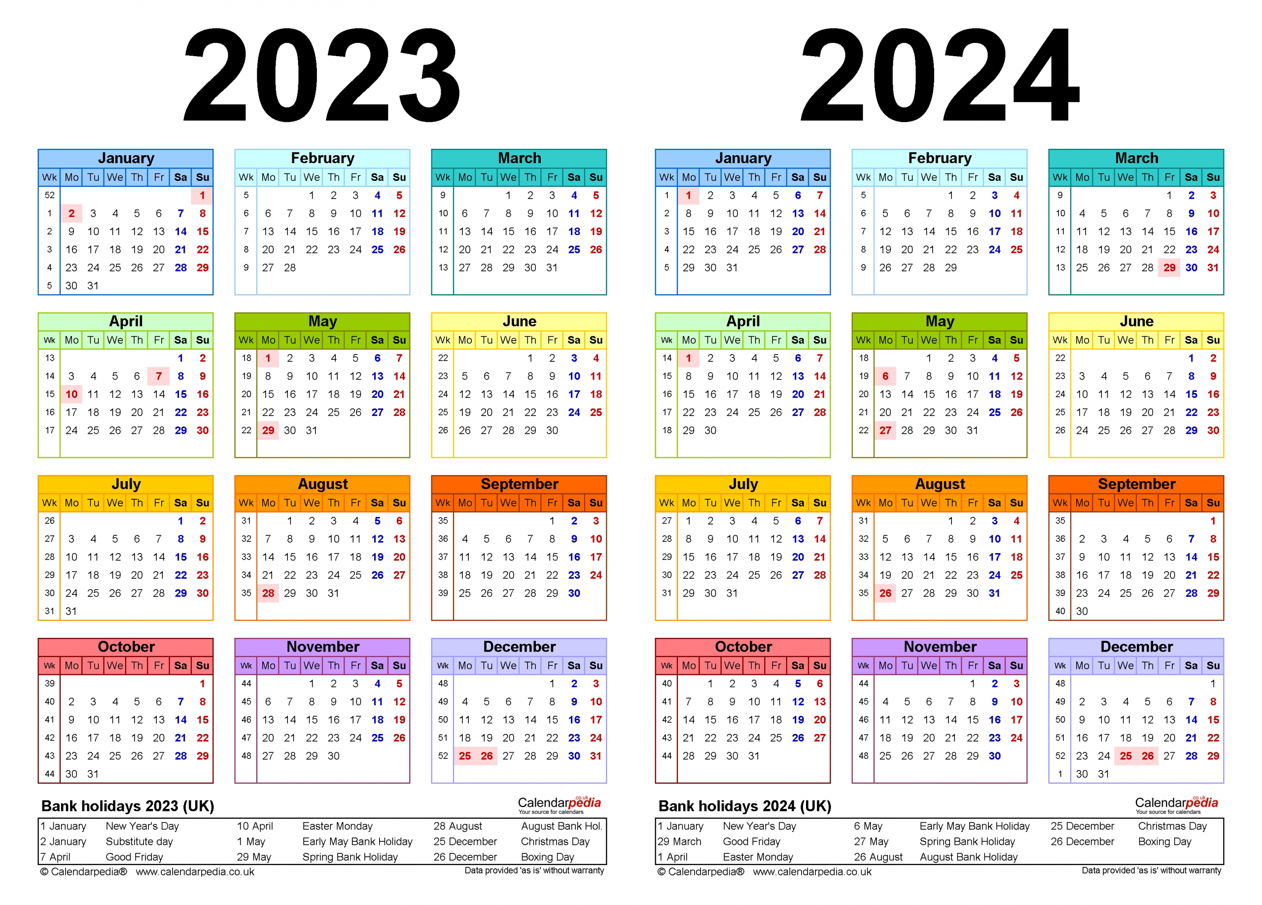 Two Year Calendars For 2023 &amp; 2024 (Uk) For Pdf