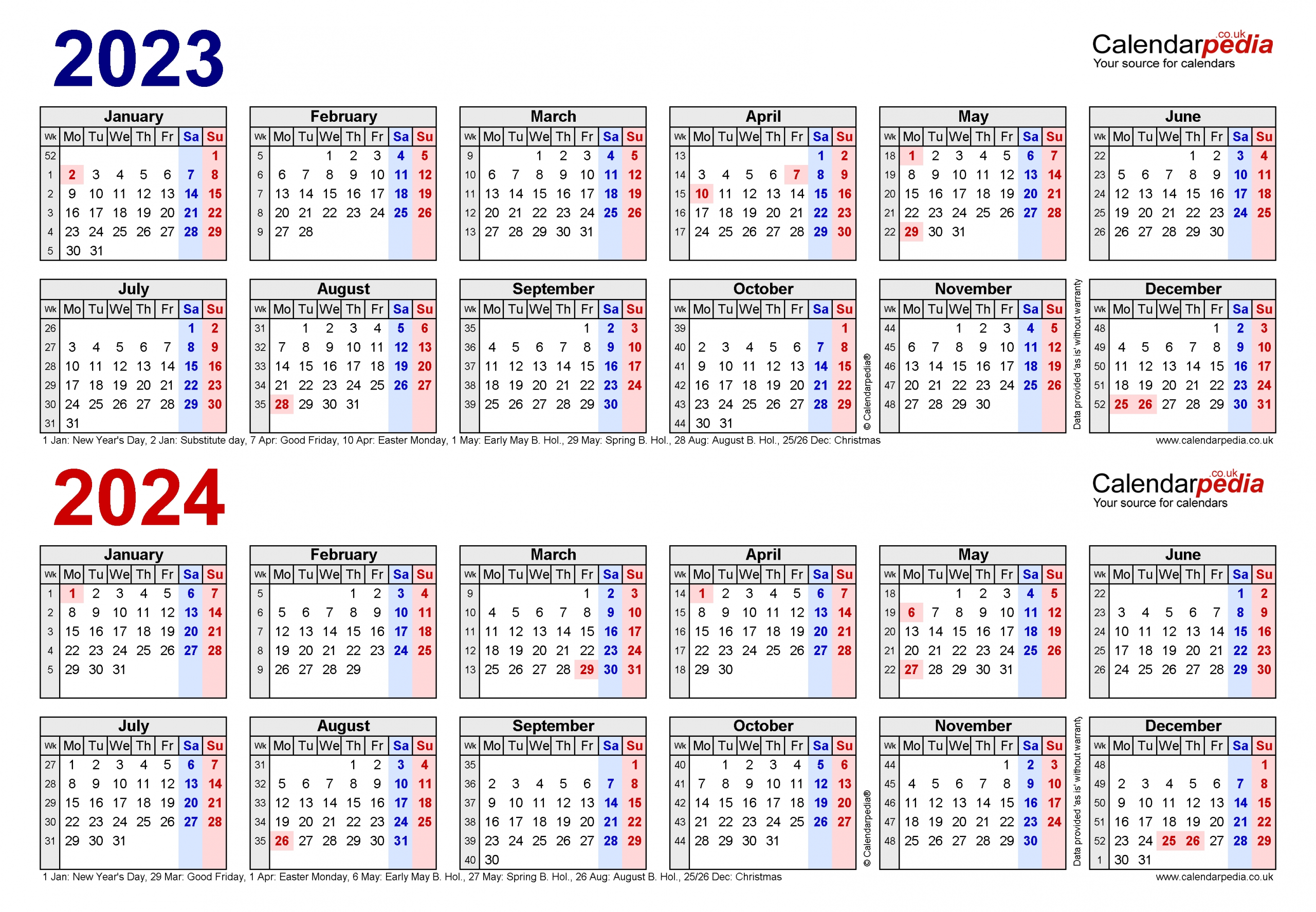 Two Year Calendars For 2023 &amp; 2024 (Uk) For Pdf