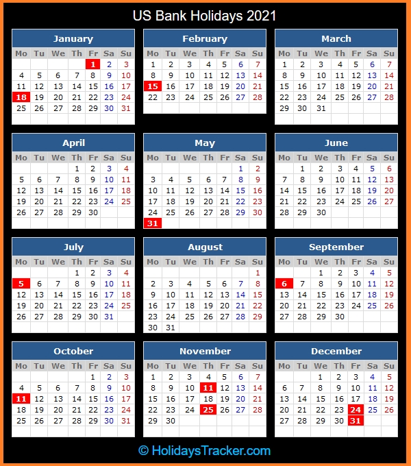 Us Bank Holidays 2021 - Holidays Tracker