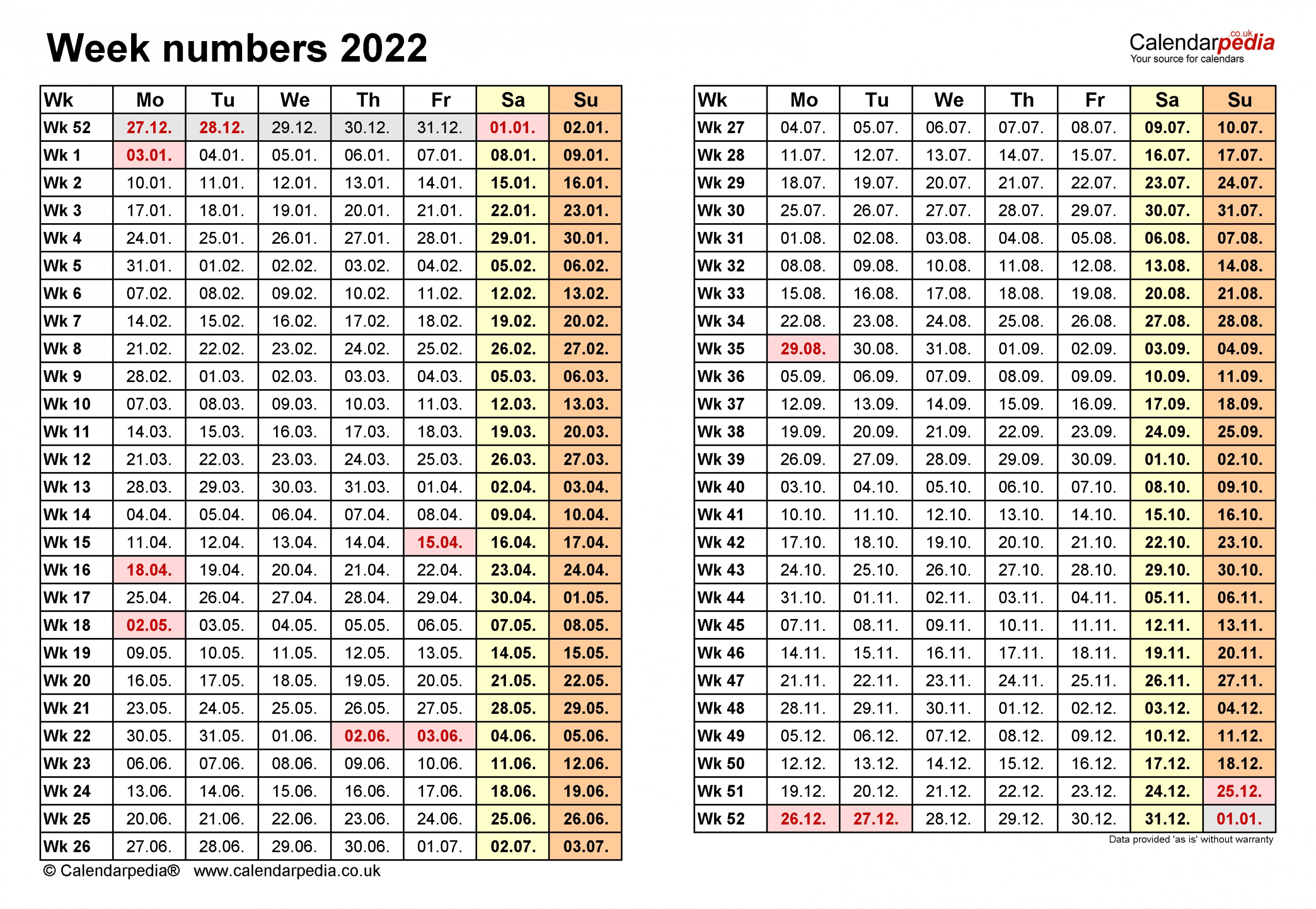 Week Numbers 2022 With Excel, Word And Pdf Templates