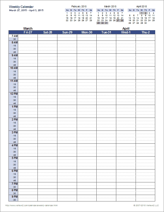 Weekly Calendar Template For Excel