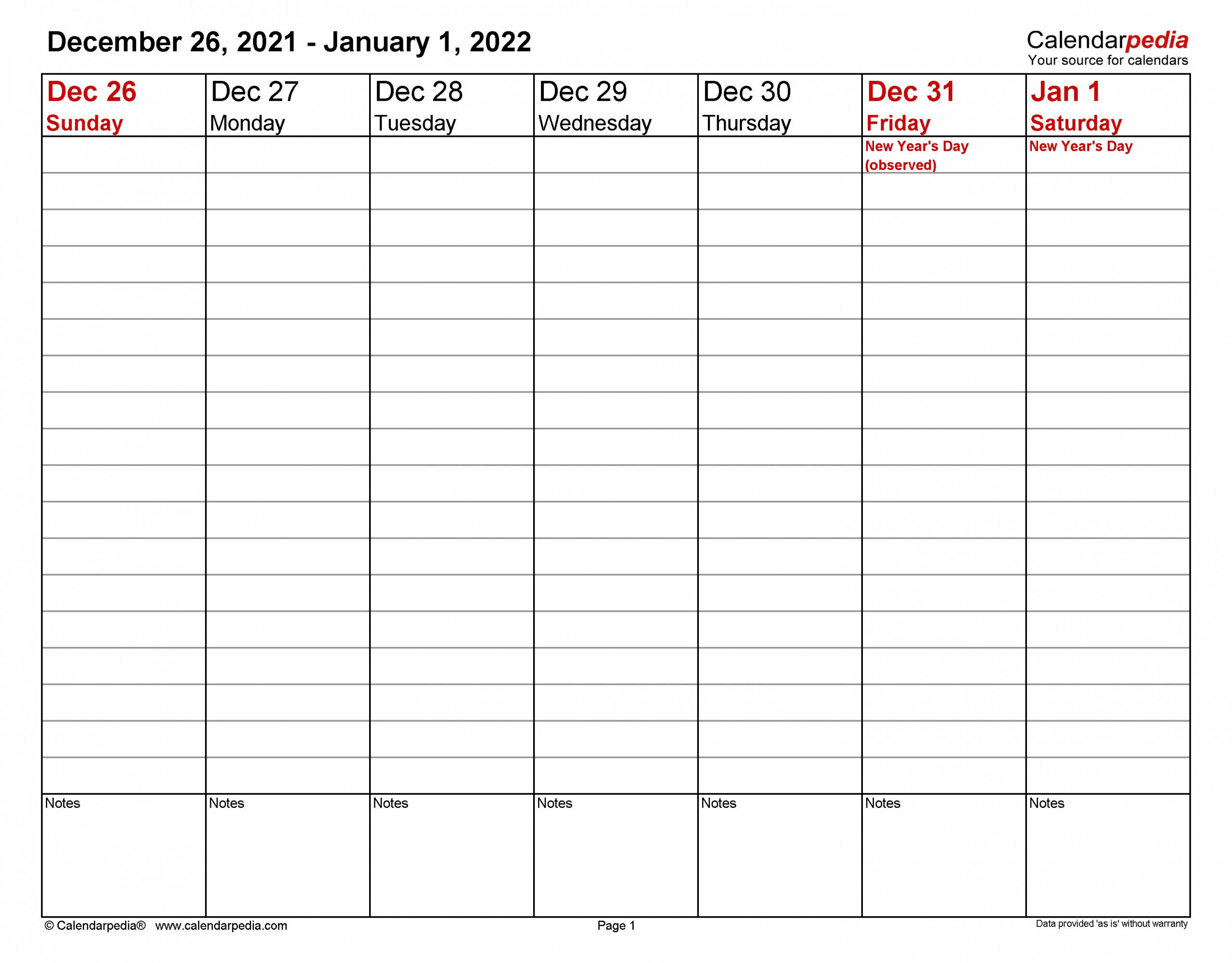 Weekly Calendars 2022 For Excel - 12 Free Printable Templates