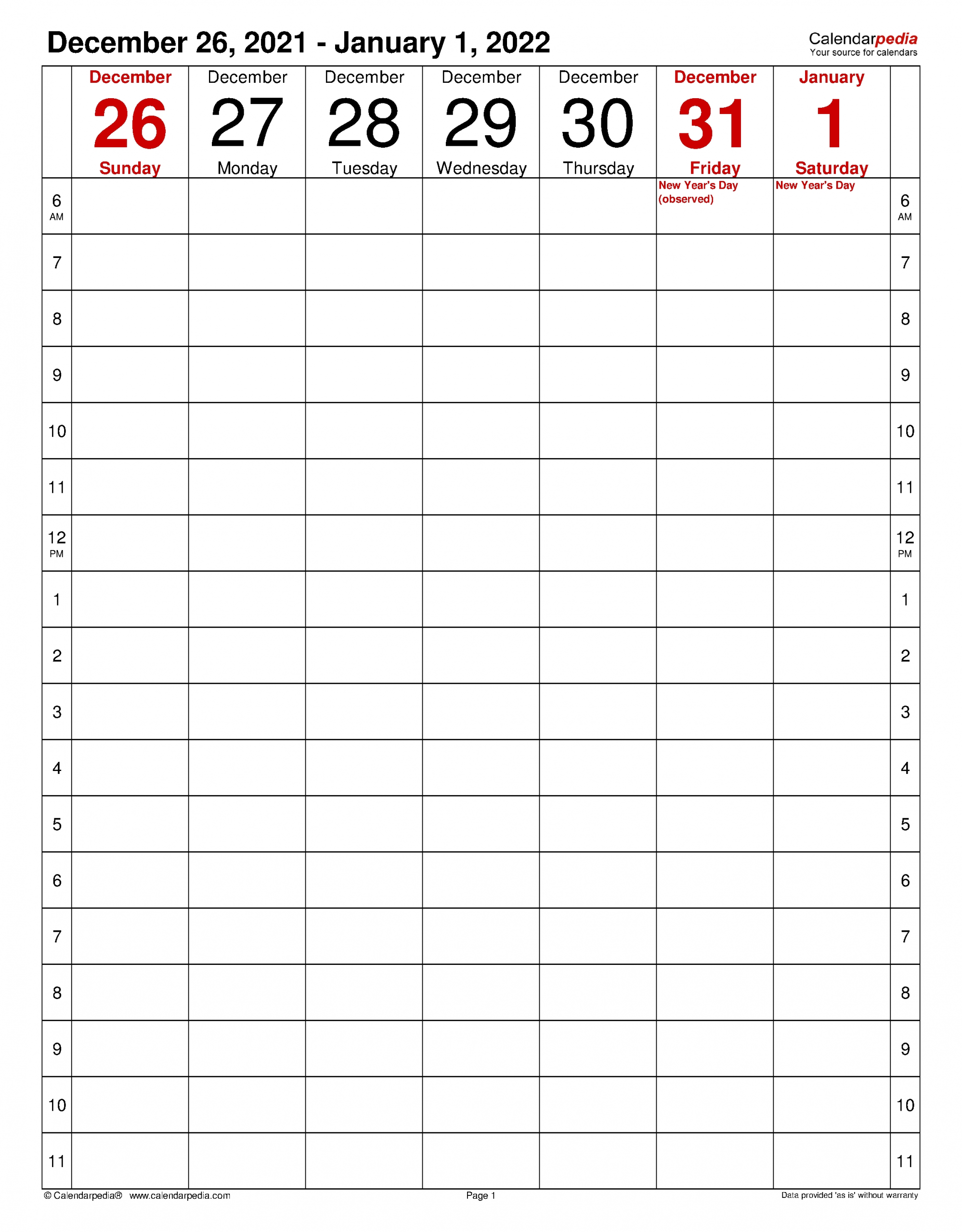 Weekly Calendars 2022 For Excel - 12 Free Printable Templates