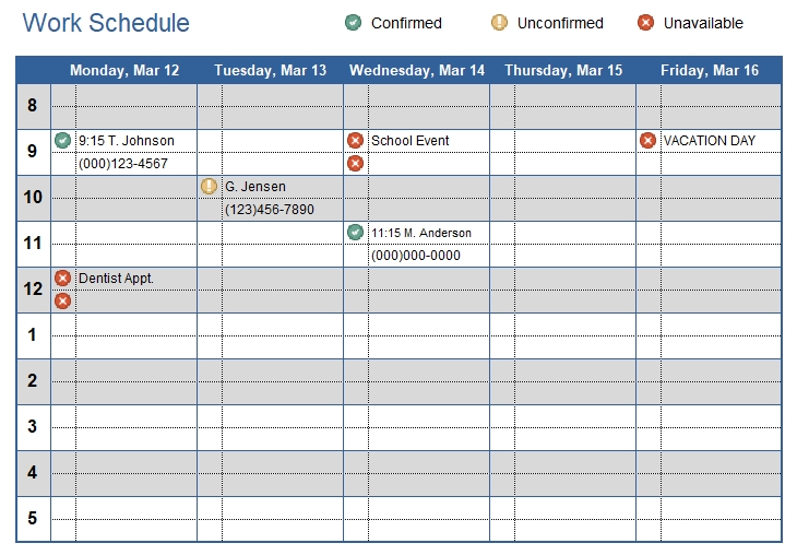 Work Schedule Template For Excel