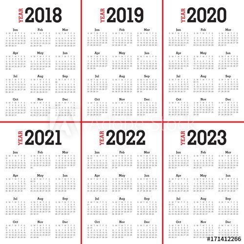 Year 2018 2019 2020 2021 2022 2023 Calendar Vector Stock