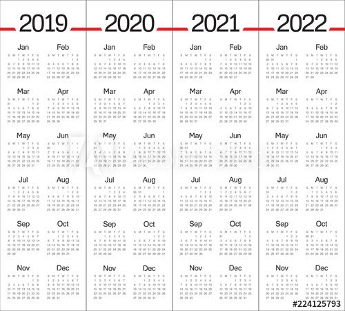 Year 2019 2020 2021 2022 Calendar Vector Design Template