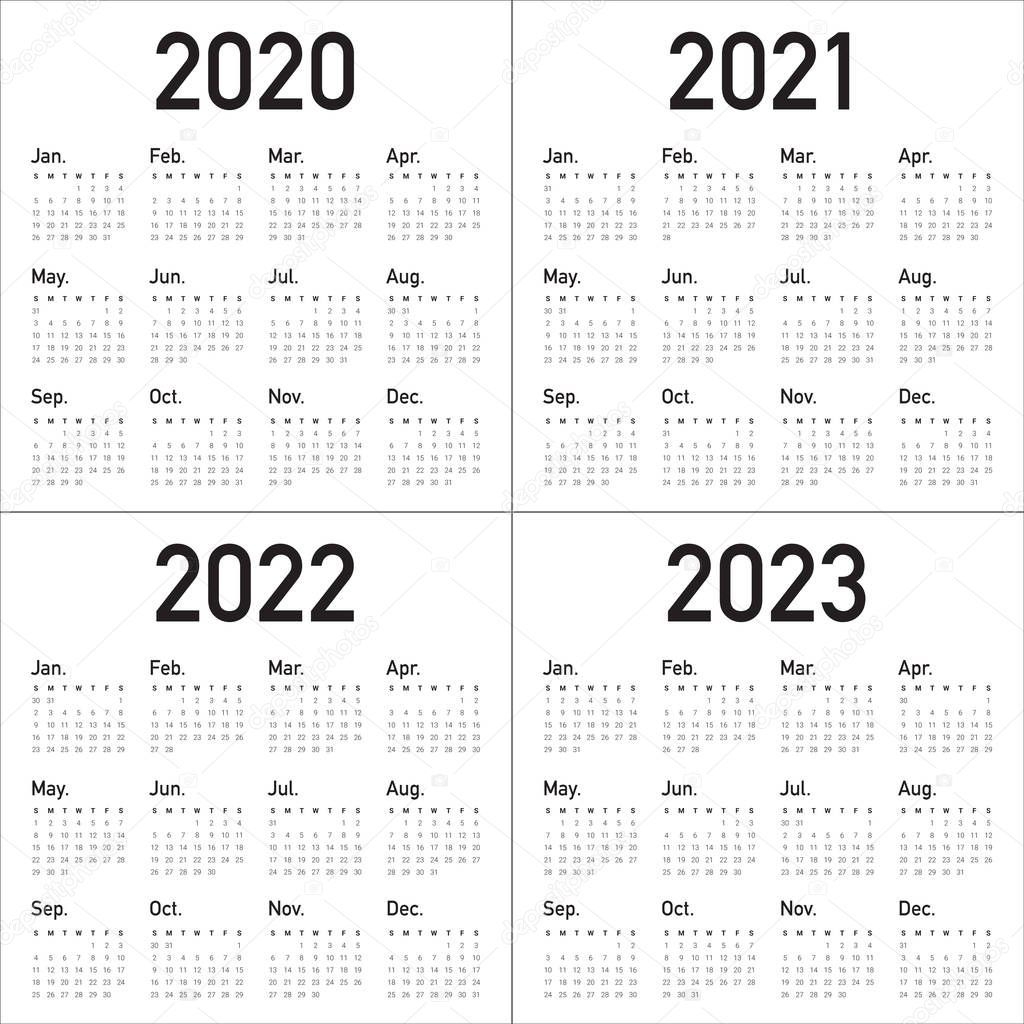 Year 2020 2021 2022 2023 Calendar Vector Design Template