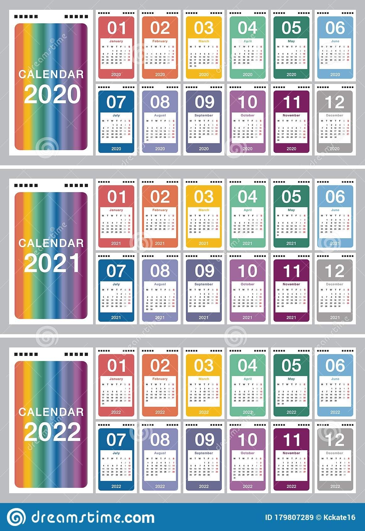 Year 2020 And Year 2021 And Year 2022 Calendar Vector