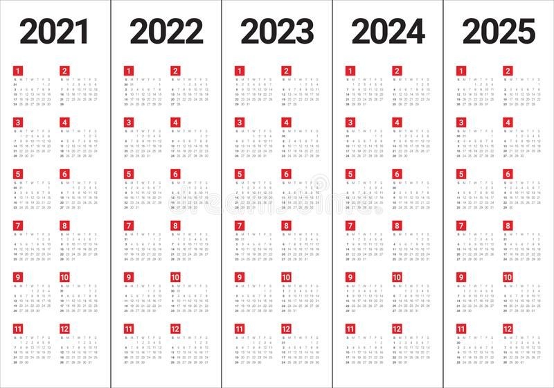 Year 2021 2022 2023 2024 2025 Calendar Vector Design