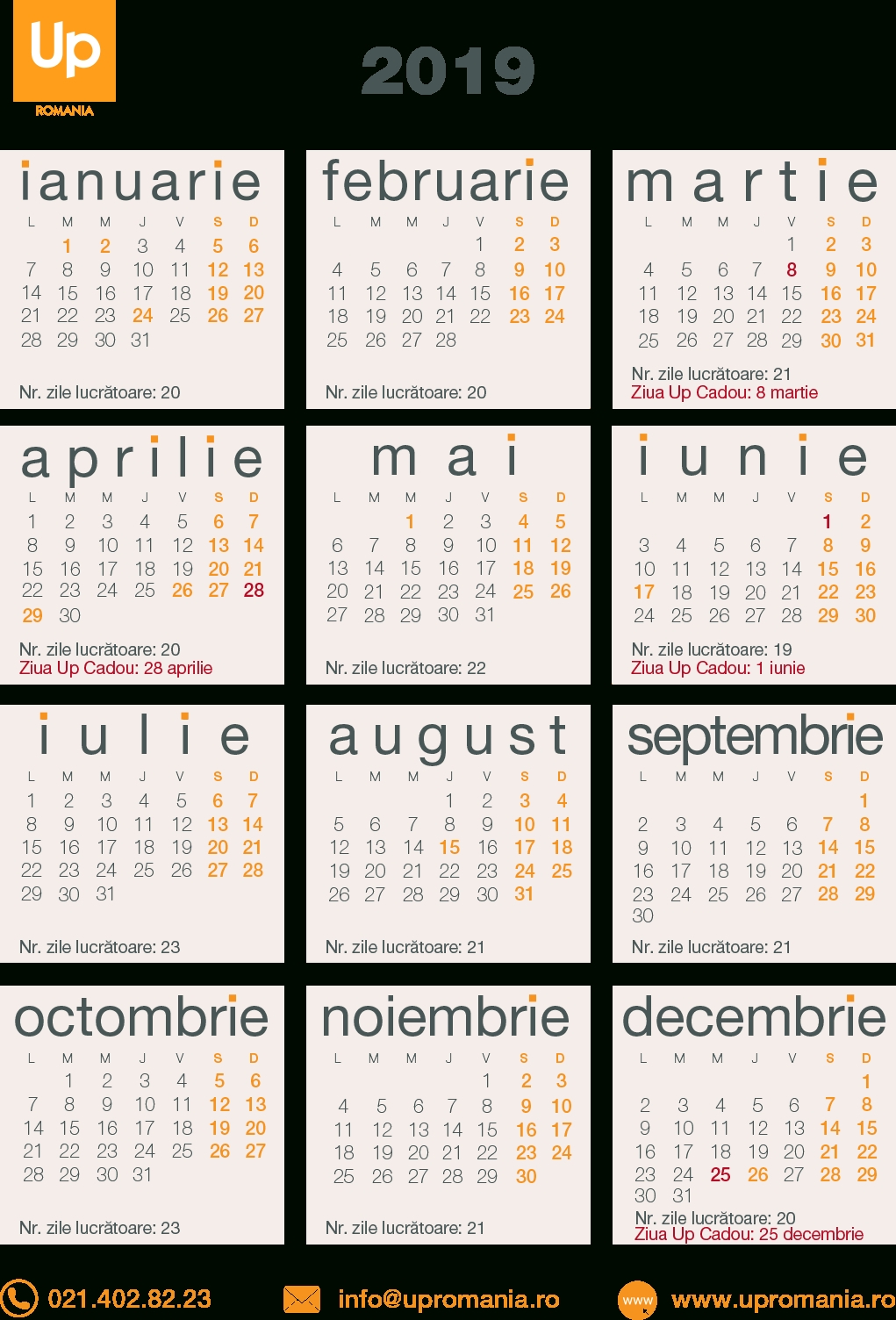 Zile Lucratoare 2020 - Calendar Printable Free