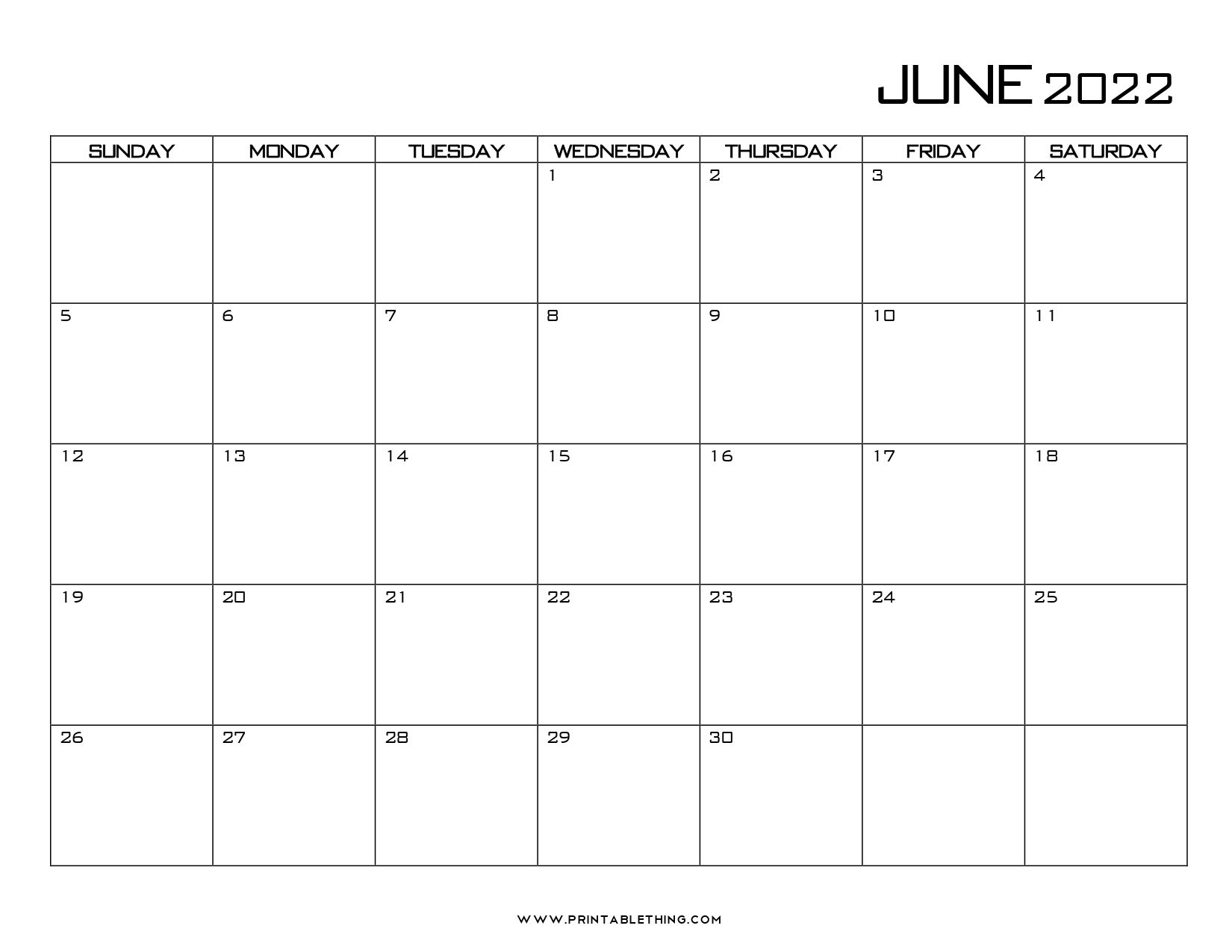 The June Calendar For 2022