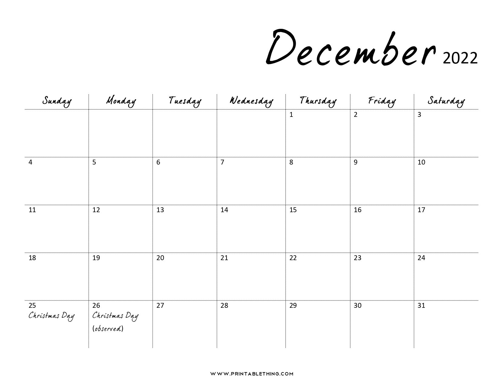 20+ December 2022 Calendar Printable, Us Holidays, Blank