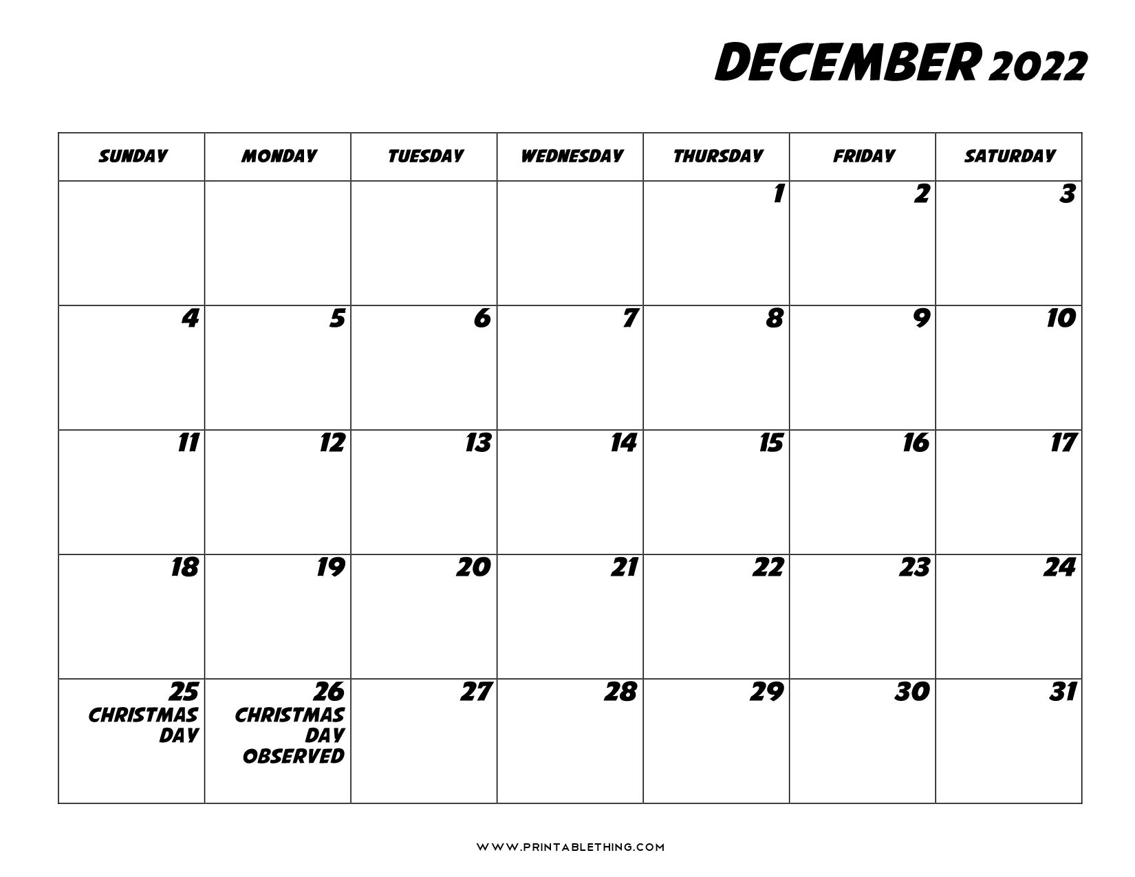 20+ December 2022 Calendar Printable, Us Holidays, Blank