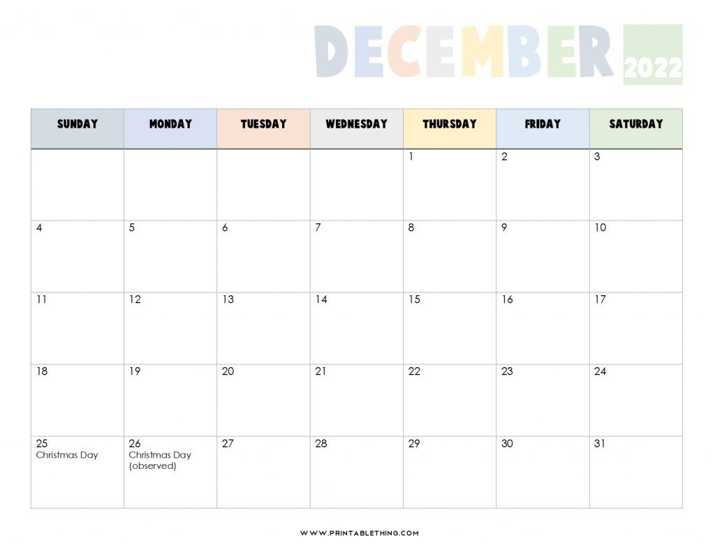 20+ December 2022 Calendar Printable, Us Holidays, Blank